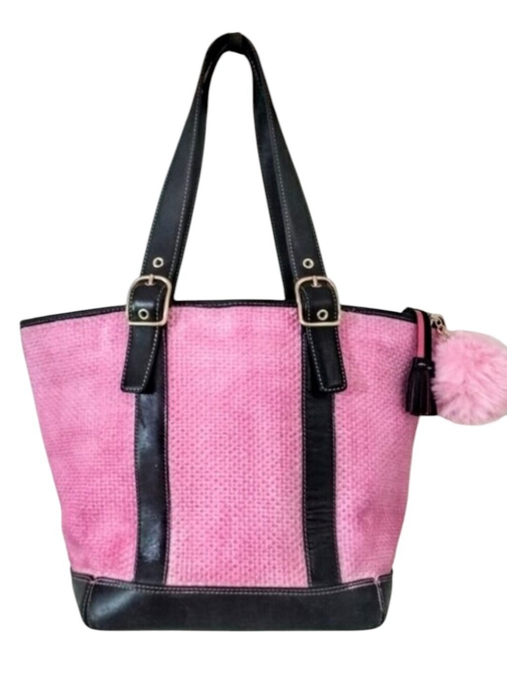Vintage Coach Cabana  Straw Woven Style #8908 In Pink Ombre Wash Tote Bag